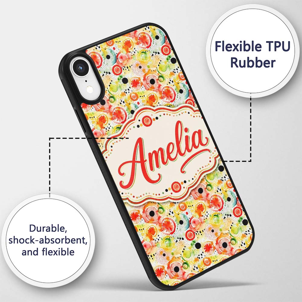 Watercolor Floral Dot Pattern Soft Printed Design Custom Name Protective Phone Case Mobile Cover Durable Everyday Smartphone Shock Resistant