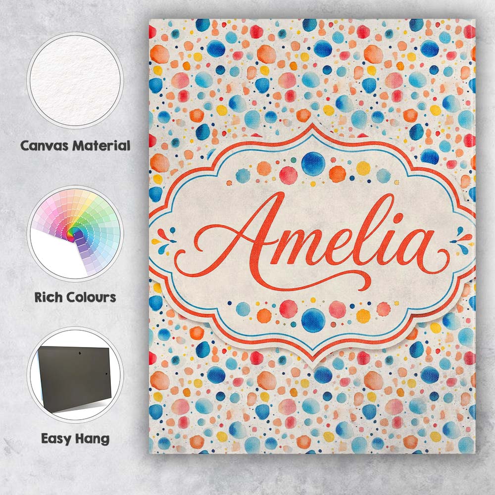 Personalised Name Watercolor Polka Dot Custom Modern Room Accent Elegant Feature Canvas Wall Art Print Decor Picture Ready to Hang