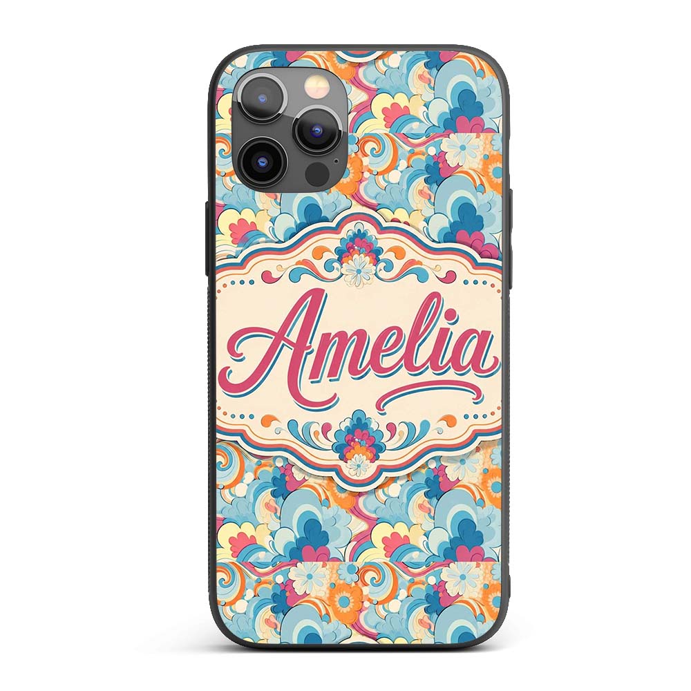 Floral Swirl Pattern Vintage 70s Style Seamless Custom Name Protective Phone Case Mobile Cover Durable Everyday Smartphone Shock Resistant