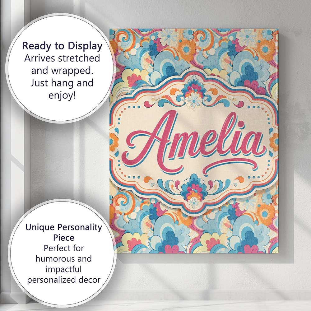Personalised Name Floral Swirl Pattern Custom Modern Room Accent Elegant Feature Canvas Wall Art Print Decor Picture Ready to Hang