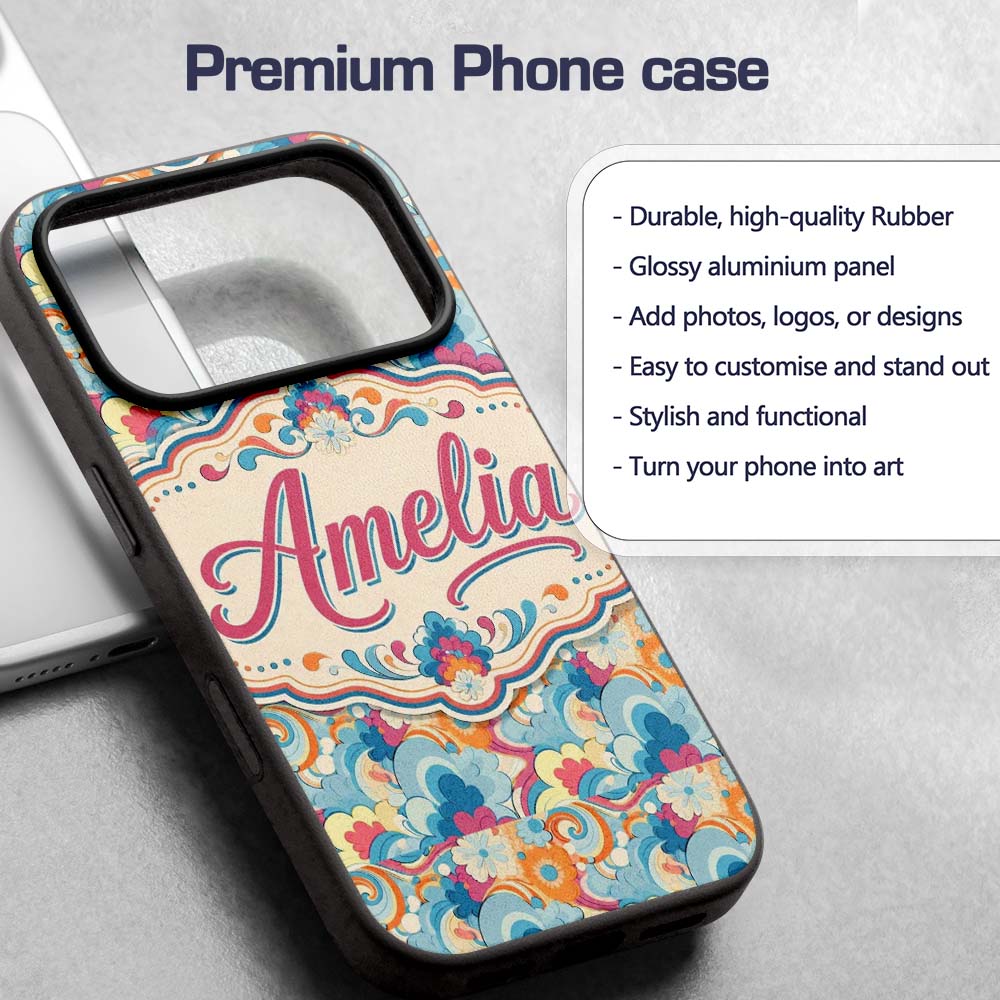 Floral Swirl Pattern Vintage 70s Style Seamless Custom Name Protective Phone Case Mobile Cover Durable Everyday Smartphone Shock Resistant