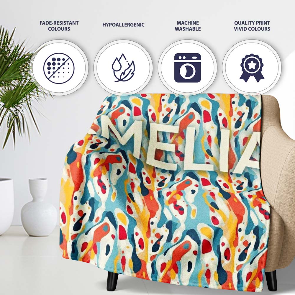 Abstract Organic Shapes Pattern Modern Seamless Artistic Design Personalised Custom Name Super Soft Fleece Blanket Bed Sofa Throw