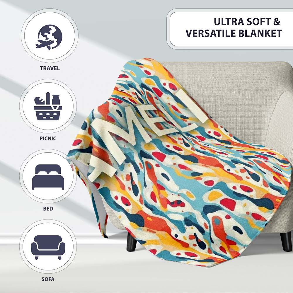 Abstract Organic Shapes Pattern Modern Seamless Artistic Design Personalised Custom Name Super Soft Fleece Blanket Bed Sofa Throw