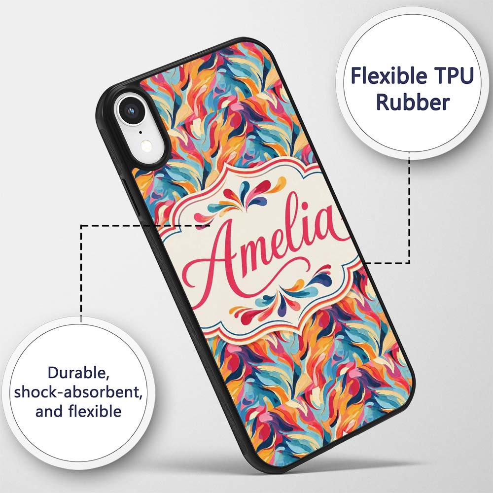 Vibrant Abstract Fluid Paint Pattern Colorful Custom Name Protective Phone Case Mobile Cover Durable Everyday Smartphone Shock Resistant
