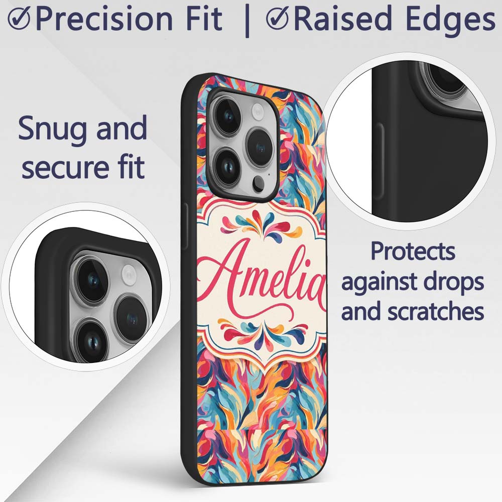 Vibrant Abstract Fluid Paint Pattern Colorful Custom Name Protective Phone Case Mobile Cover Durable Everyday Smartphone Shock Resistant