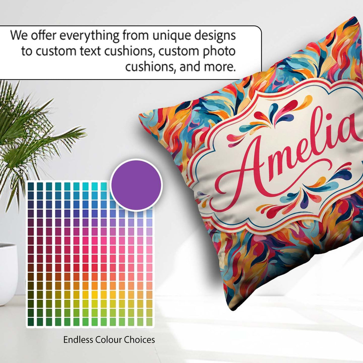 Custom Name Vibrant Abstract Pattern Colorful Artistic Seamless Square Filled Cushion Throw Pillow Sofa Bed Home Decor Zip Washable UK Made
