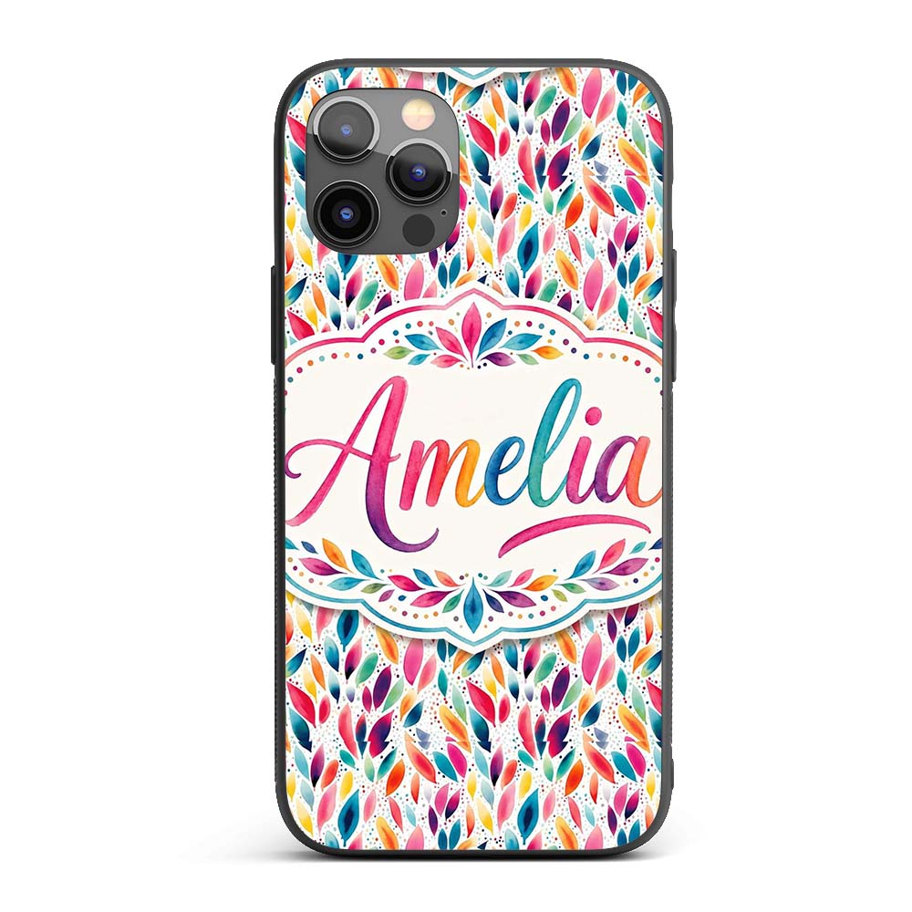 Colorful Watercolor Leaf Pattern Printed Design Custom Name Protective Phone Case Mobile Cover Durable Everyday Smartphone Shock Resistant