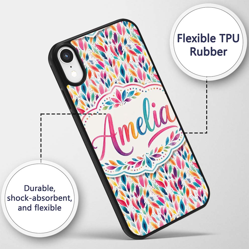 Colorful Watercolor Leaf Pattern Printed Design Custom Name Protective Phone Case Mobile Cover Durable Everyday Smartphone Shock Resistant