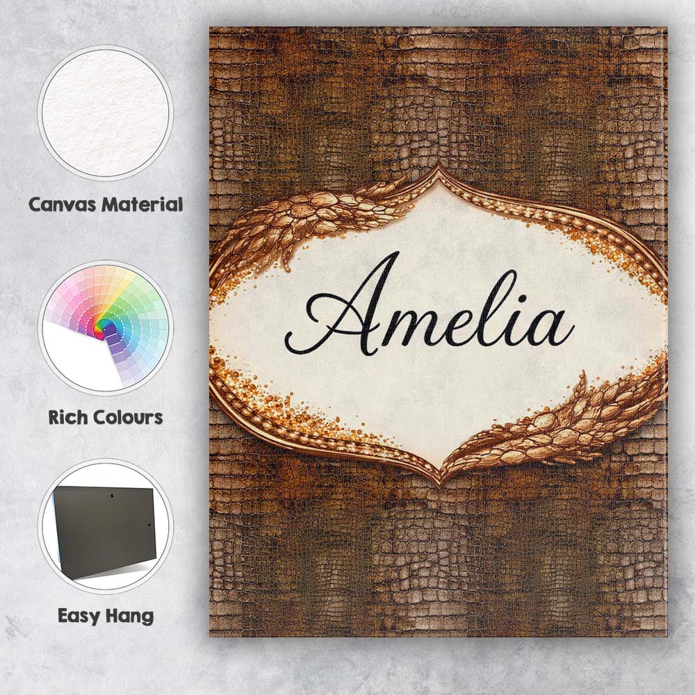 Personalised Name Dark Brown Crocodile Texture Pattern Realistic Custom Interior Canvas Wall Art Print Decor Picture Ready to Hang