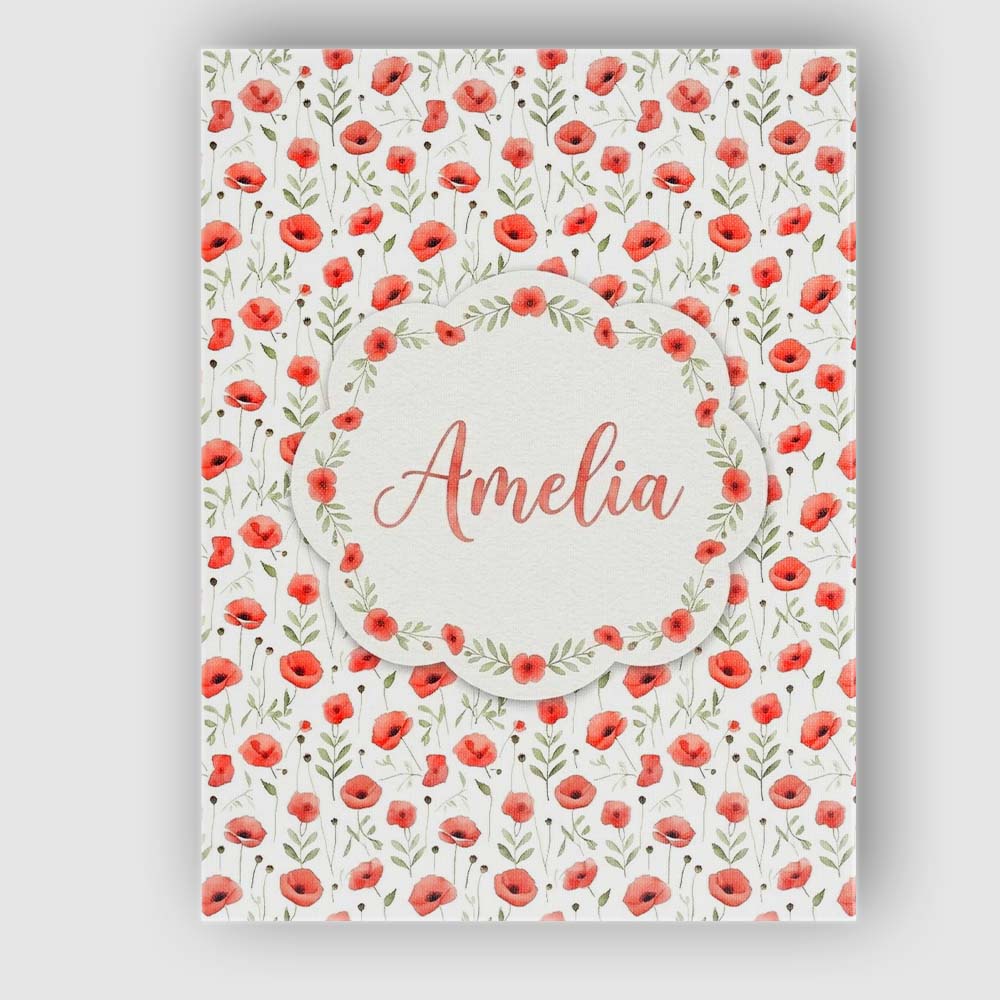 Personalised Name Delicate Red Poppy Custom Premium Decorative Design Modern Room Accent Canvas Wall Art Print Decor Picture Ready to Hang