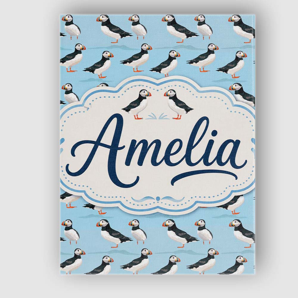 Personalised Name Minimal Puffin Bird Custom Modern Room Accent Creative Decorator Style Canvas Wall Art Print Decor Picture Ready to Hang