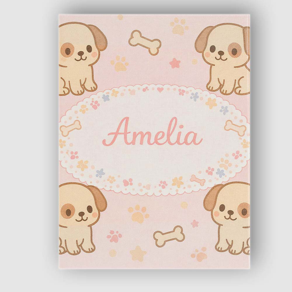 Personalised Name Cute Puppy Dog Cartoon Animal Pattern Thoughtful Custom Unique Canvas Wall Art Print Decor Picture Ready to Hang