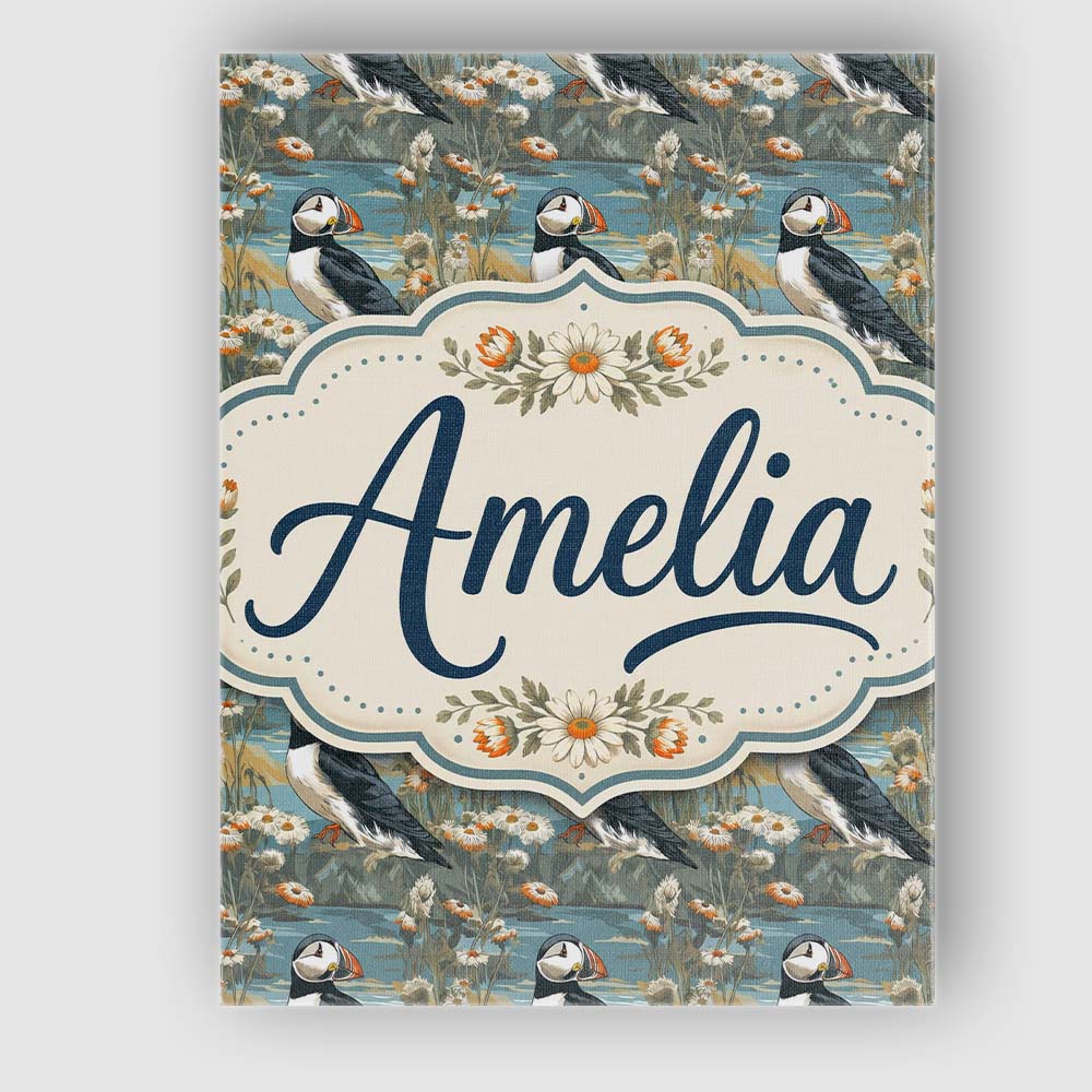 Personalised Name Puffin Coastal Landscape Custom Unique Gift Idea Elegant Feature Canvas Wall Art Print Decor Picture Ready to Hang
