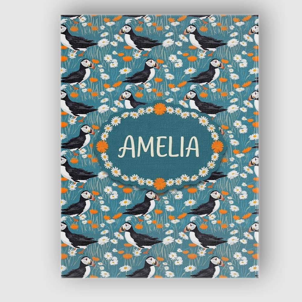Personalised Name Colorful Puffin Bird and Custom Unique Gift Idea Elegant Feature Canvas Wall Art Print Decor Picture Ready to Hang