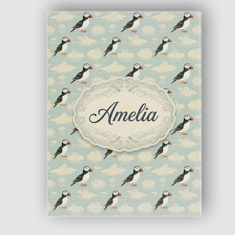 Personalised Name Cute Puffin Birds with Custom Unique Gift Idea Elegant Feature Canvas Wall Art Print Decor Picture Ready to Hang