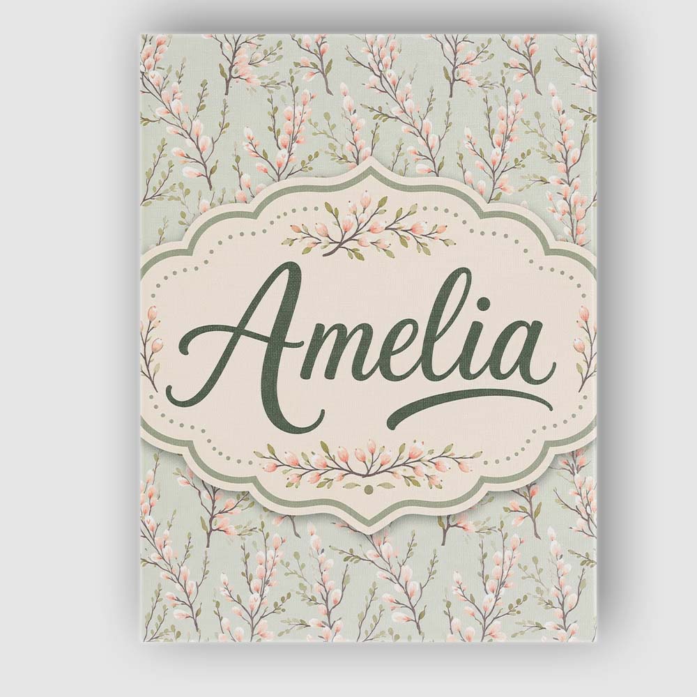 Personalised Name Delicate Pink Blossom Custom Modern Room Accent Elegant Feature Canvas Wall Art Print Decor Picture Ready to Hang