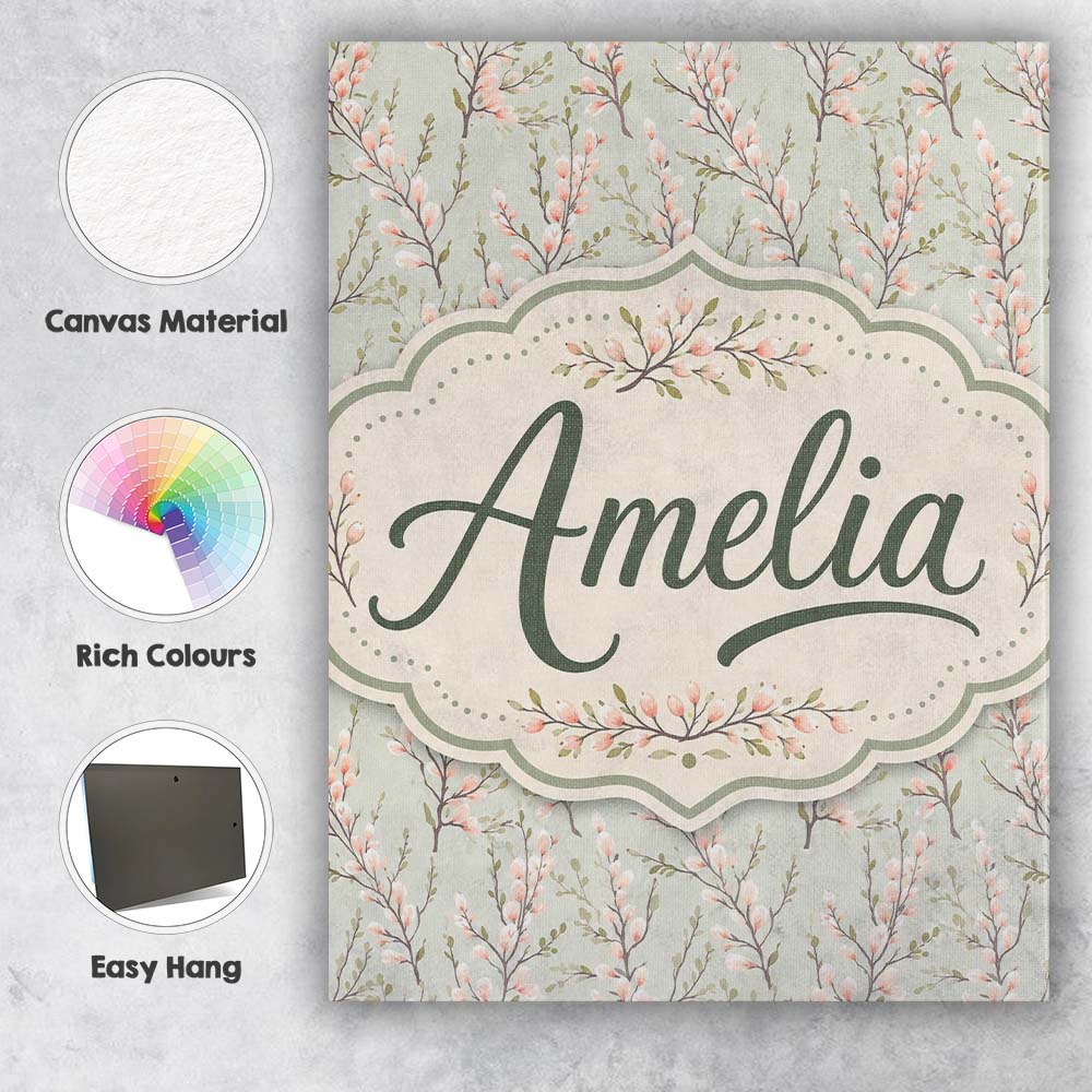 Personalised Name Delicate Pink Blossom Custom Modern Room Accent Elegant Feature Canvas Wall Art Print Decor Picture Ready to Hang