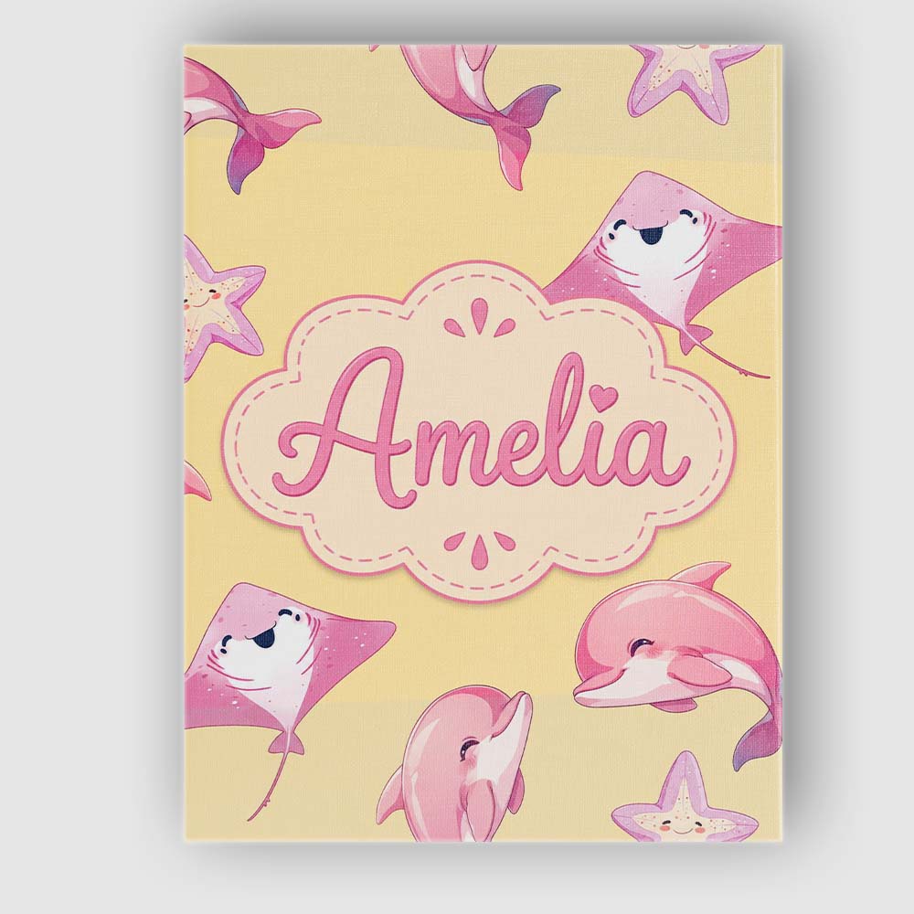 Personalised Name Cute Pink Dolphins and Custom Unique Gift Idea Elegant Feature Canvas Wall Art Print Decor Picture Ready to Hang