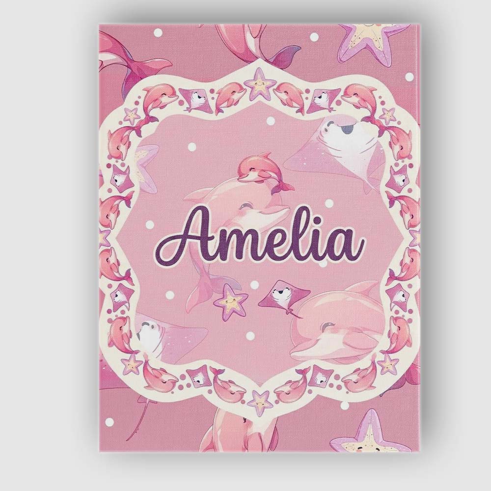 Personalised Name Cute Pink Dolphins and Custom Unique Gift Idea Elegant Feature Canvas Wall Art Print Decor Picture Ready to Hang