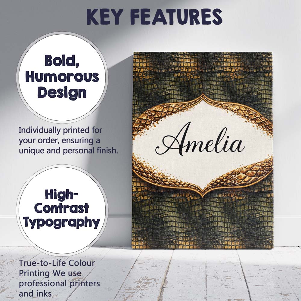 Personalised Name Aqua Green Crocodile Texture Pattern Watercolour Custom Unique Canvas Wall Art Print Decor Picture Ready to Hang
