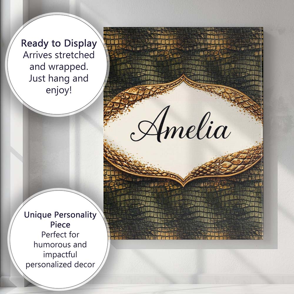 Personalised Name Aqua Green Crocodile Texture Pattern Watercolour Custom Unique Canvas Wall Art Print Decor Picture Ready to Hang
