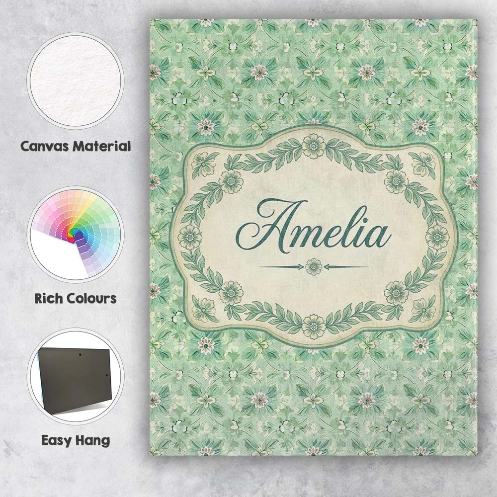Personalised Name Elegant Green Floral Custom Unique Gift Idea Modern Room Accent Canvas Wall Art Print Decor Picture Ready to Hang