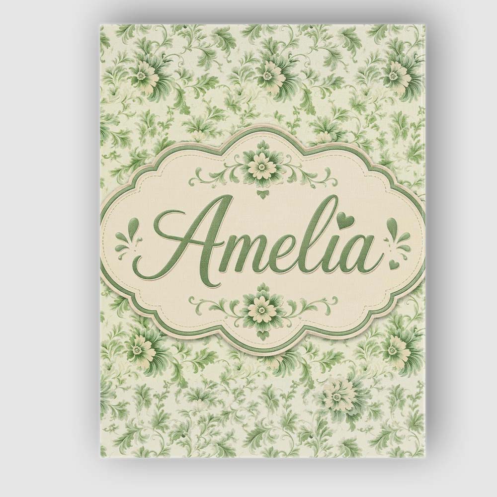 Personalised Name Classic Green Floral Custom Modern Room Accent Elegant Feature Canvas Wall Art Print Decor Picture Ready to Hang