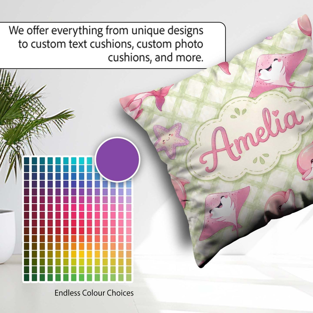 Custom Name Abstract Green Watercolor Diamond Lattice Background Square Filled Cushion Throw Pillow Sofa Bed Home Decor Zip Washable UK Made