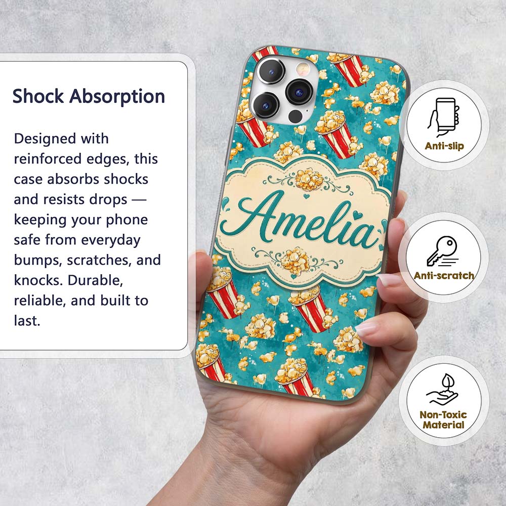Popcorn Buckets and Kernels Fun Snack Seamless Custom Name Protective Phone Case Mobile Cover Durable Everyday Smartphone Shock Resistant
