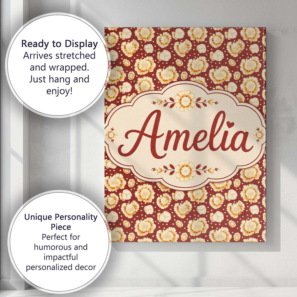 Personalised Name Butter Popcorn Bursts on Custom Unique Gift Idea Elegant Feature Canvas Wall Art Print Decor Picture Ready to Hang