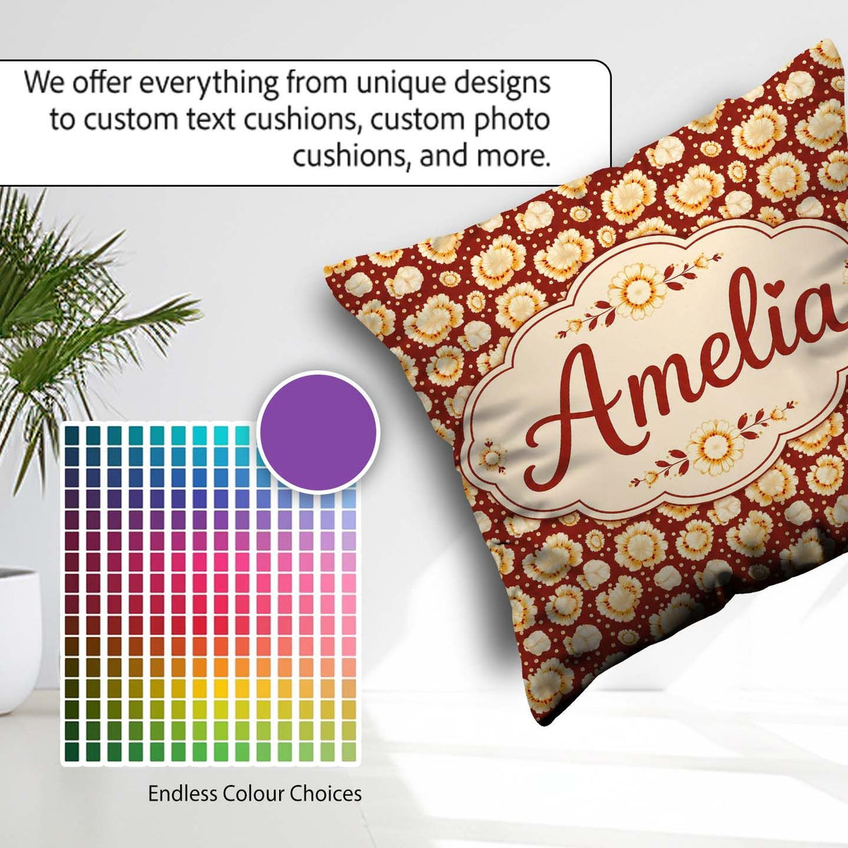 Custom Name Butter Popcorn Bursts on Red Dot Background Seamless Square Filled Cushion Throw Pillow Sofa Bed Home Decor Zip Washable UK Made