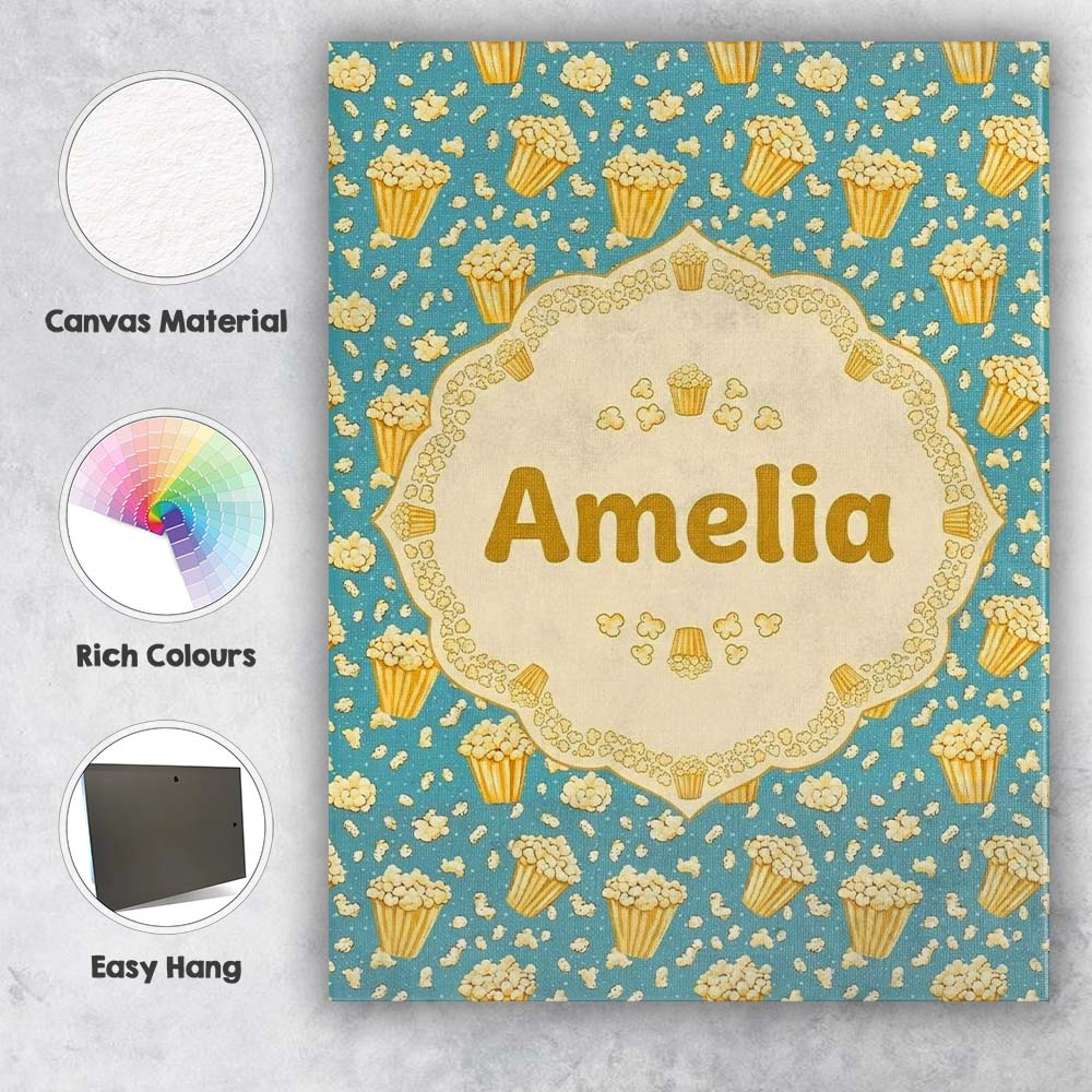 Personalised Name Golden Popcorn Buckets Custom Unique Gift Idea Elegant Feature Canvas Wall Art Print Decor Picture Ready to Hang