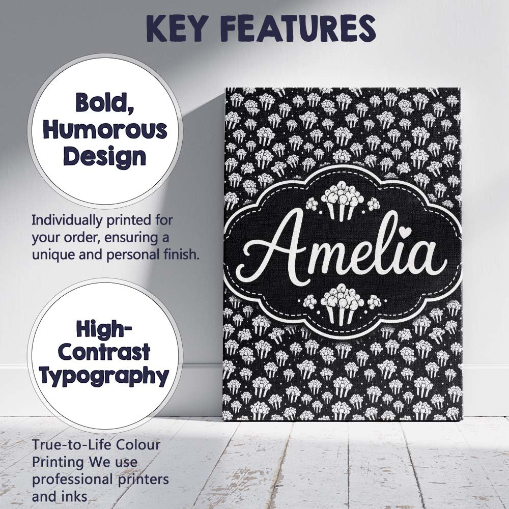 Personalised Name Minimal Monochrome Custom Premium Decorative Design Modern Room Accent Canvas Wall Art Print Decor Picture Ready to Hang