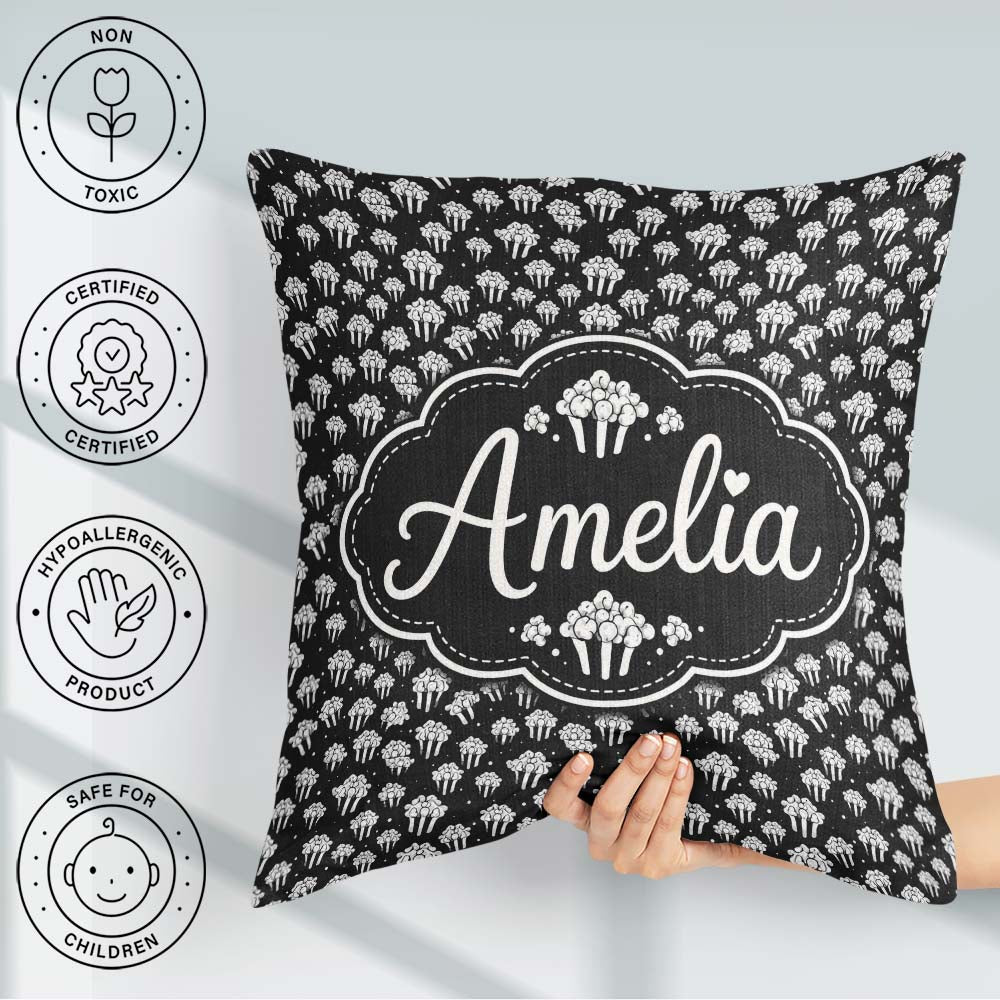 Custom Name Minimal Monochrome Popcorn Buckets on Black Seamless Square Filled Cushion Throw Pillow Sofa Bed Home Decor Zip Washable UK Made