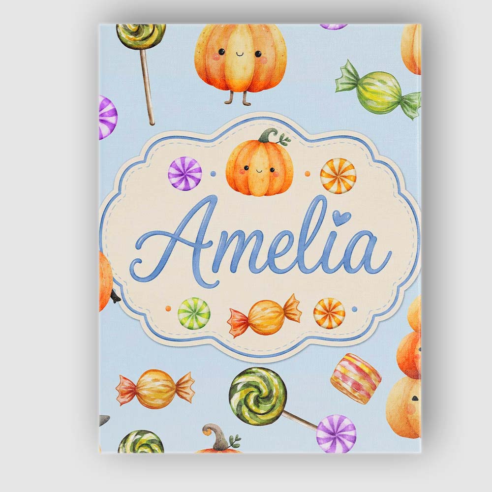 Personalised Name Cute Watercolor Pumpkins Custom Unique Gift Idea Elegant Feature Canvas Wall Art Print Decor Picture Ready to Hang