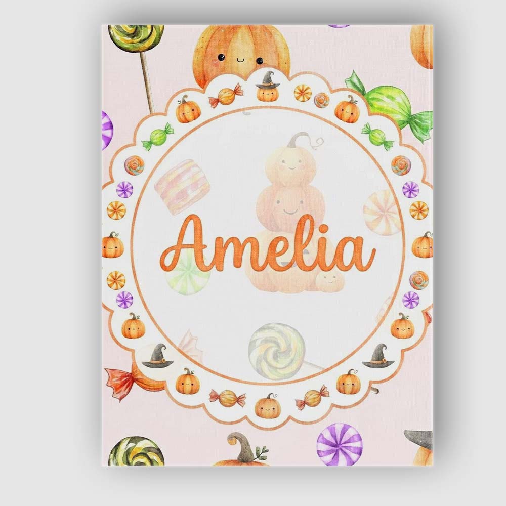 Personalised Name Cute Watercolor Pumpkins Custom Unique Gift Idea Elegant Feature Canvas Wall Art Print Decor Picture Ready to Hang