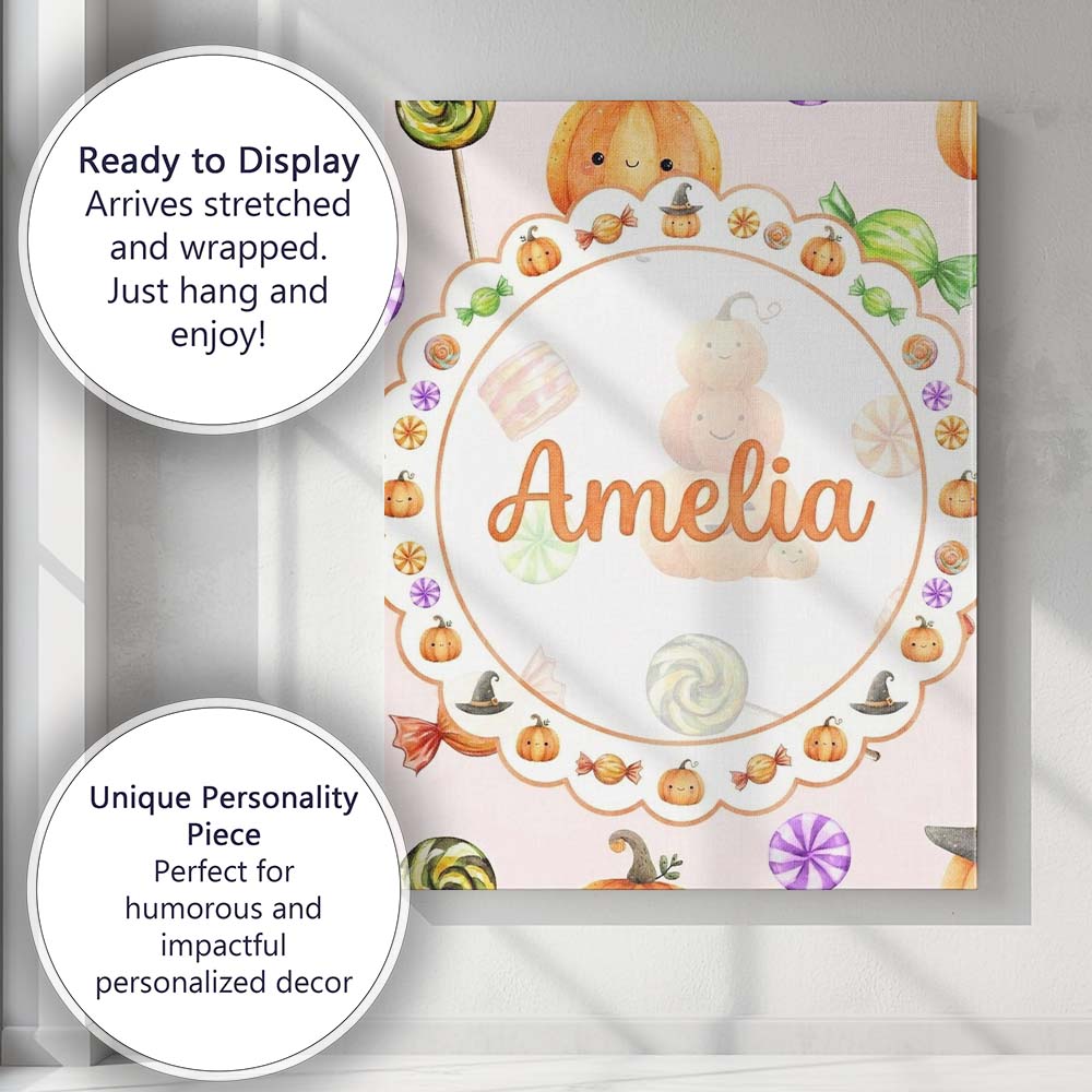 Personalised Name Cute Watercolor Pumpkins Custom Unique Gift Idea Elegant Feature Canvas Wall Art Print Decor Picture Ready to Hang
