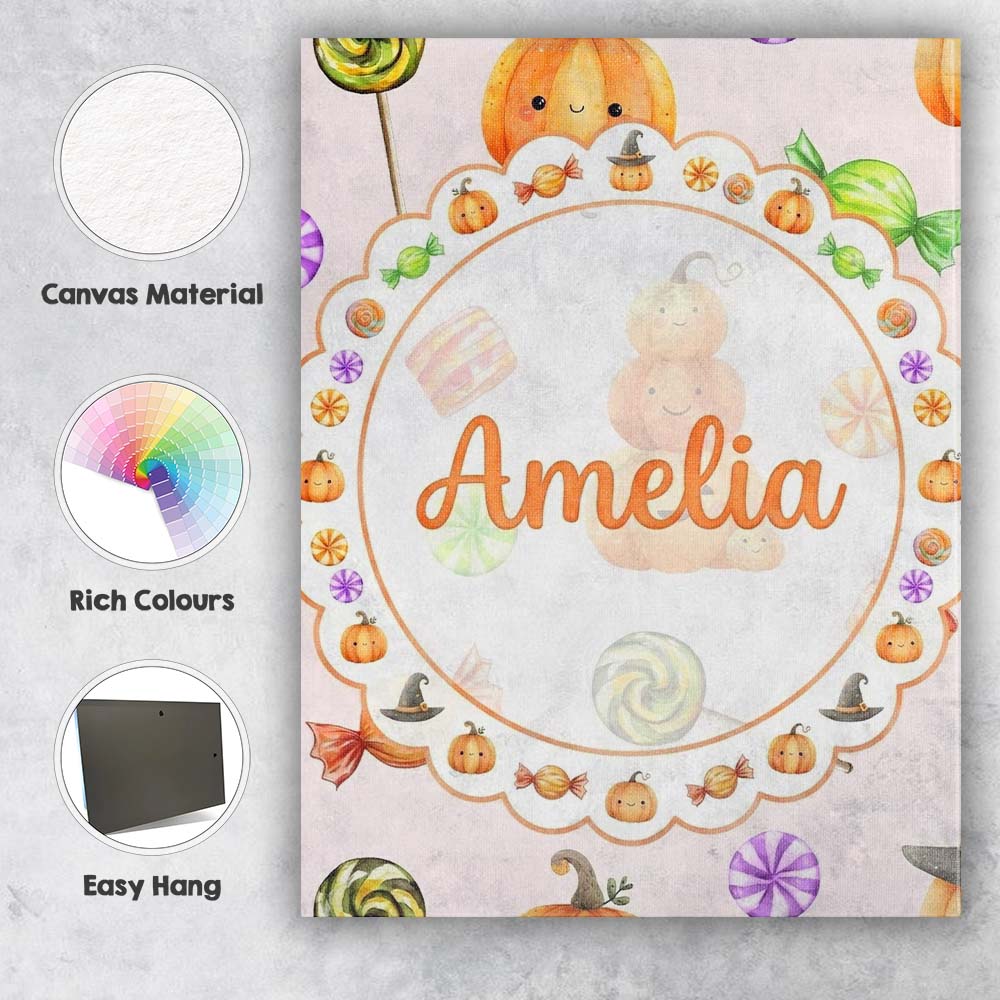 Personalised Name Cute Watercolor Pumpkins Custom Unique Gift Idea Elegant Feature Canvas Wall Art Print Decor Picture Ready to Hang