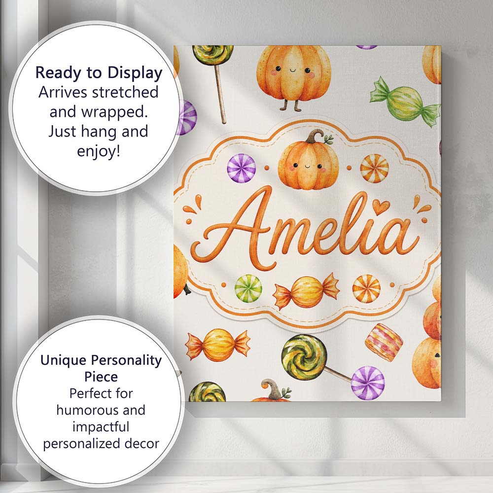 Personalised Name Cute Watercolor Pumpkins Custom Unique Gift Idea Elegant Feature Canvas Wall Art Print Decor Picture Ready to Hang