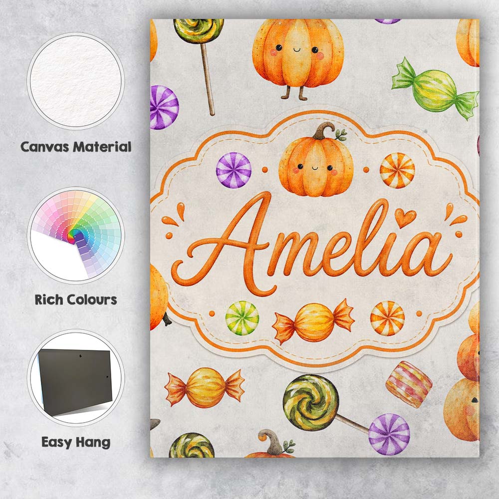 Personalised Name Cute Watercolor Pumpkins Custom Unique Gift Idea Elegant Feature Canvas Wall Art Print Decor Picture Ready to Hang