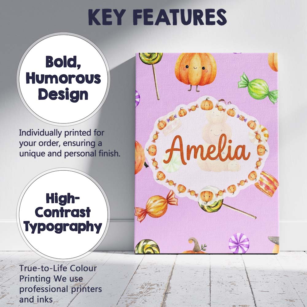Personalised Name Cute Watercolor Pumpkins Custom Unique Gift Idea Elegant Feature Canvas Wall Art Print Decor Picture Ready to Hang