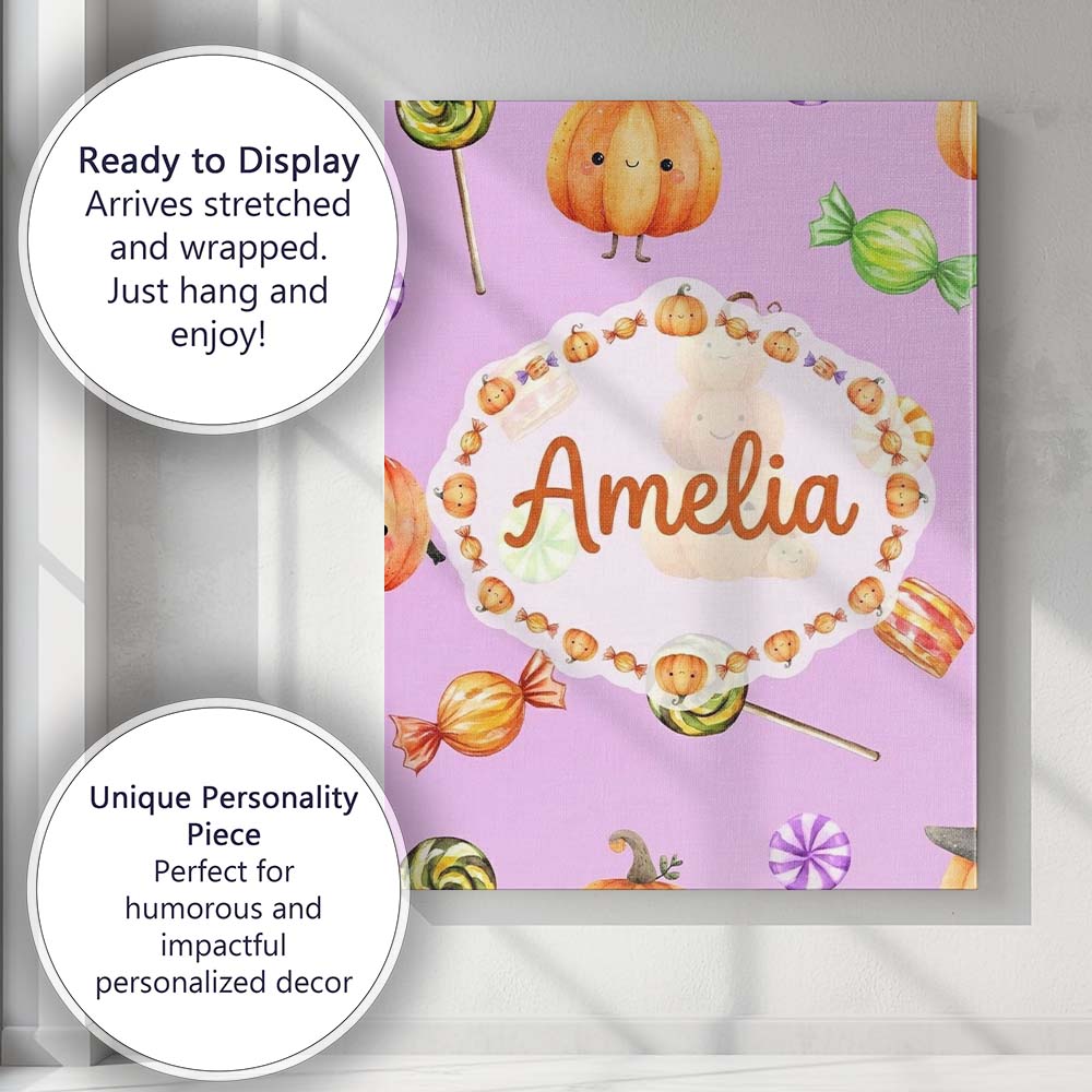Personalised Name Cute Watercolor Pumpkins Custom Unique Gift Idea Elegant Feature Canvas Wall Art Print Decor Picture Ready to Hang