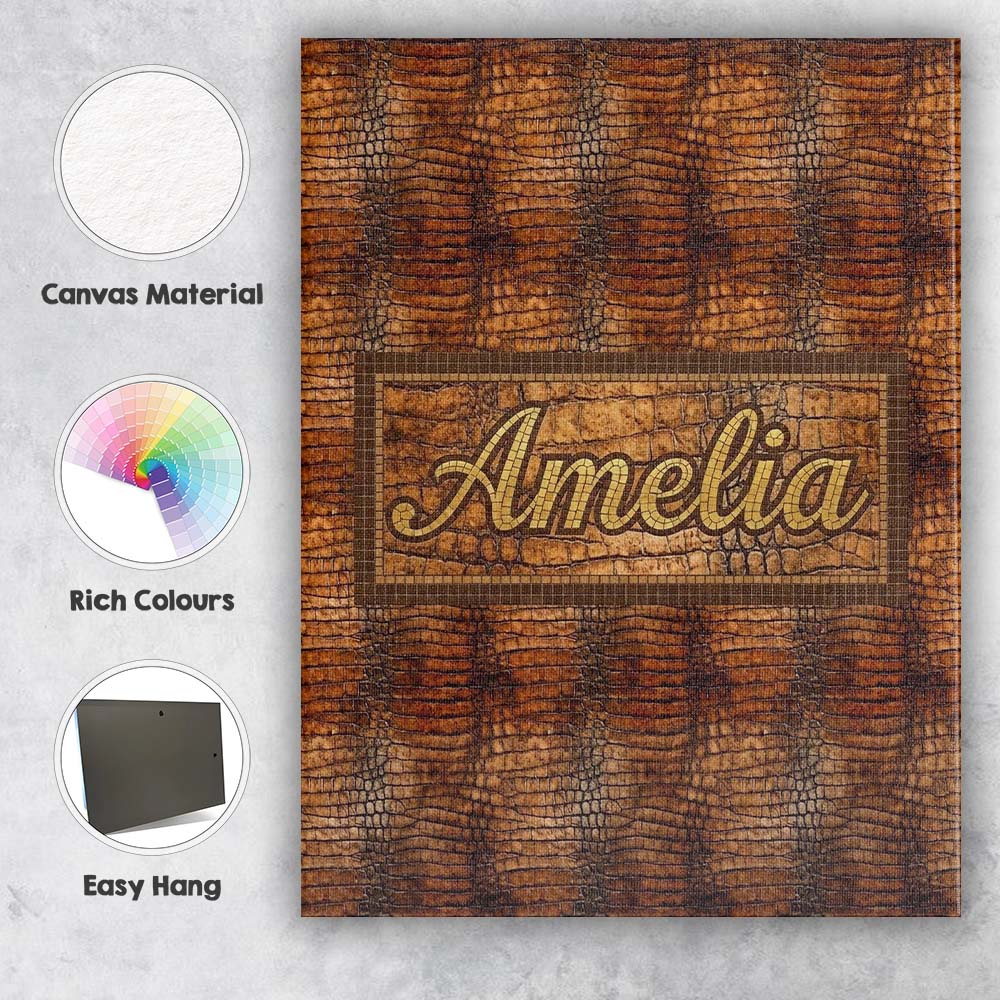 Personalised Name Glossy Tan Crocodile Texture Pattern Luxury Custom Contemporary Display Canvas Wall Art Print Decor Picture Ready to Hang