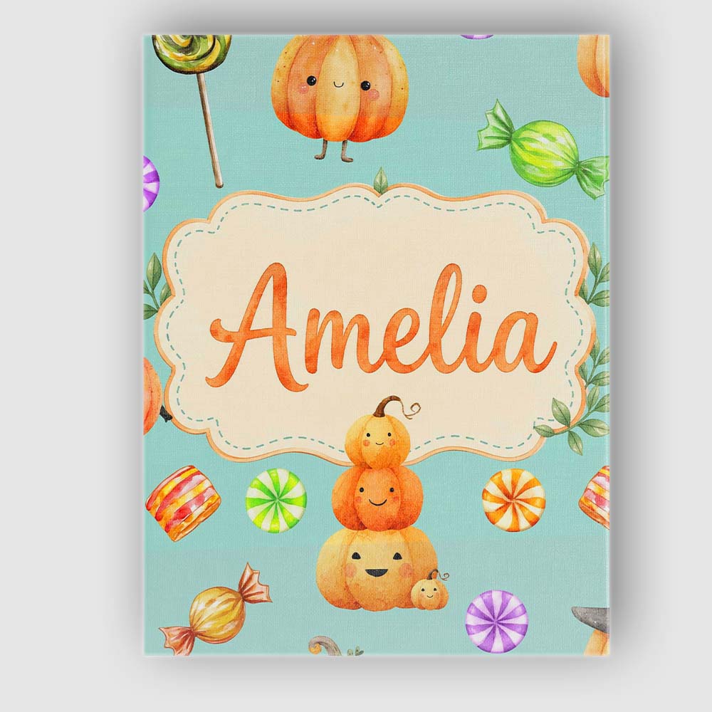 Personalised Name Cute Watercolor Pumpkins Custom Unique Gift Idea Elegant Feature Canvas Wall Art Print Decor Picture Ready to Hang
