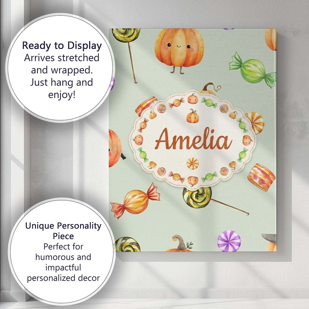 Personalised Name Cute Watercolor Pumpkins Custom Unique Gift Idea Elegant Feature Canvas Wall Art Print Decor Picture Ready to Hang