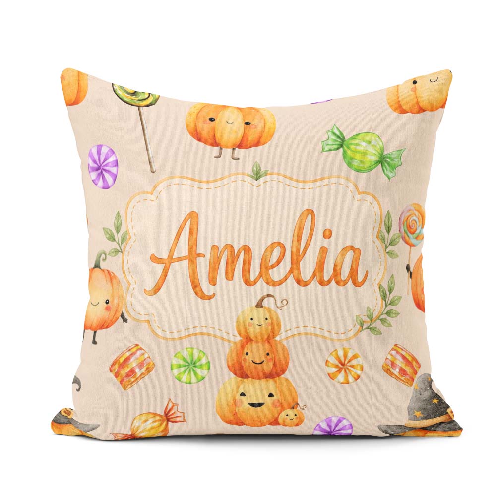 Custom Name Watercolor and Candy Sweets on Soft Lilac Background Square Filled Cushion Throw Pillow Sofa Bed Home Decor Zip Washable UK Made