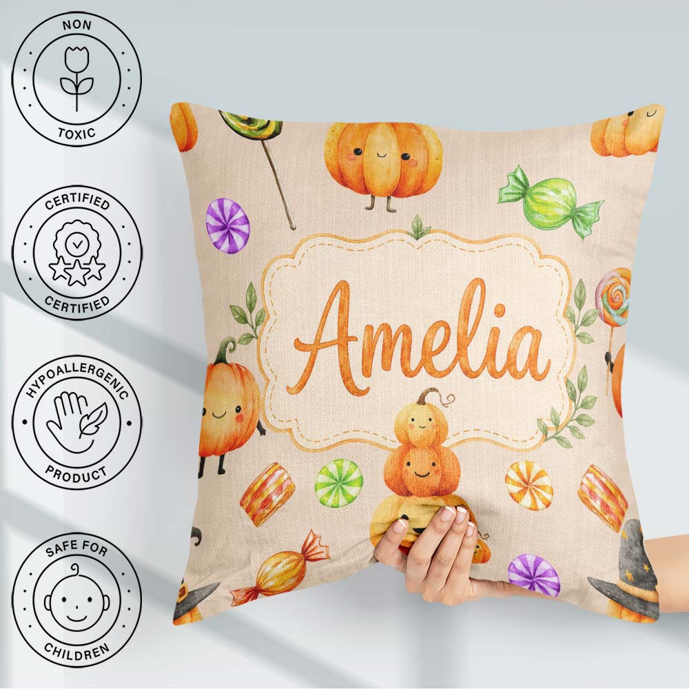 Custom Name Watercolor and Candy Sweets on Soft Lilac Background Square Filled Cushion Throw Pillow Sofa Bed Home Decor Zip Washable UK Made