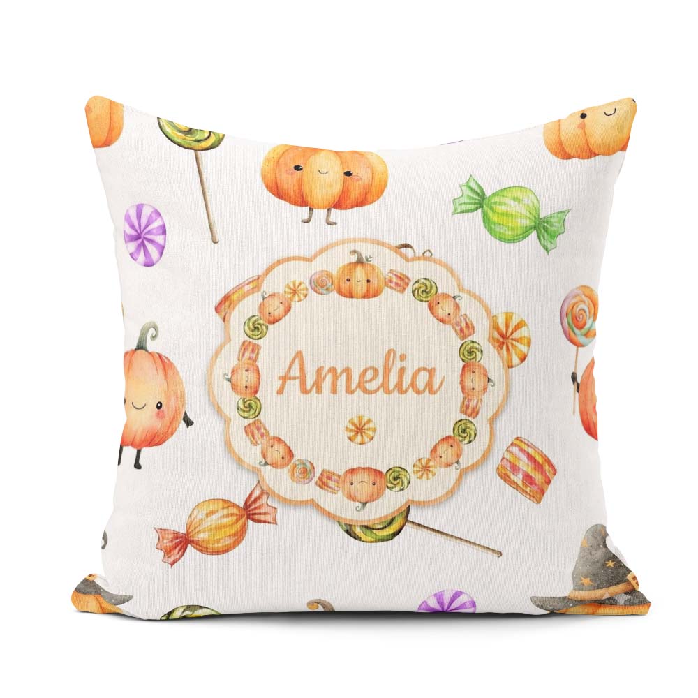Custom Name Watercolor and Candy Sweets on Mint Green Background Square Filled Cushion Throw Pillow Sofa Bed Home Decor Zip Washable UK Made
