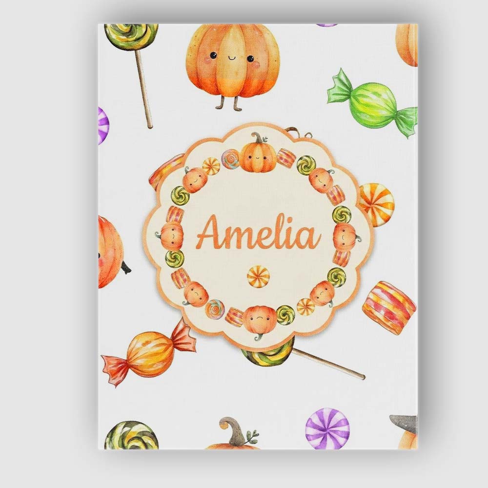 Personalised Name Cute Watercolor Pumpkins Custom Unique Gift Idea Elegant Feature Canvas Wall Art Print Decor Picture Ready to Hang