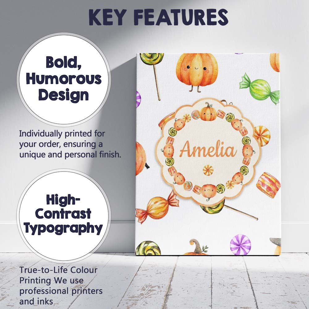 Personalised Name Cute Watercolor Pumpkins Custom Unique Gift Idea Elegant Feature Canvas Wall Art Print Decor Picture Ready to Hang